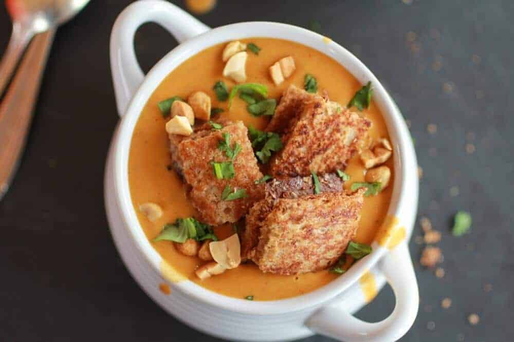 Sweet Potato Peanut Soup with Peanut Butter Croutons-6