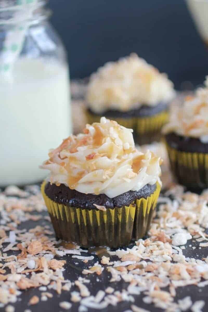 Toasted Coconut Caramel Chocolate Cupcakes-1