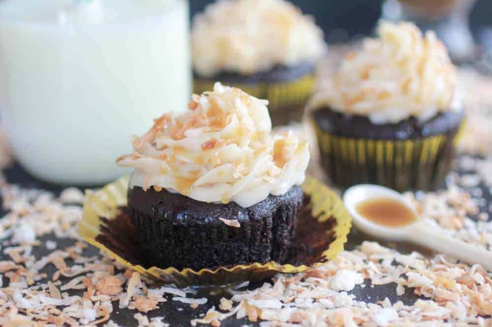 Toasted Coconut Caramel Chocolate Cupcakes-13