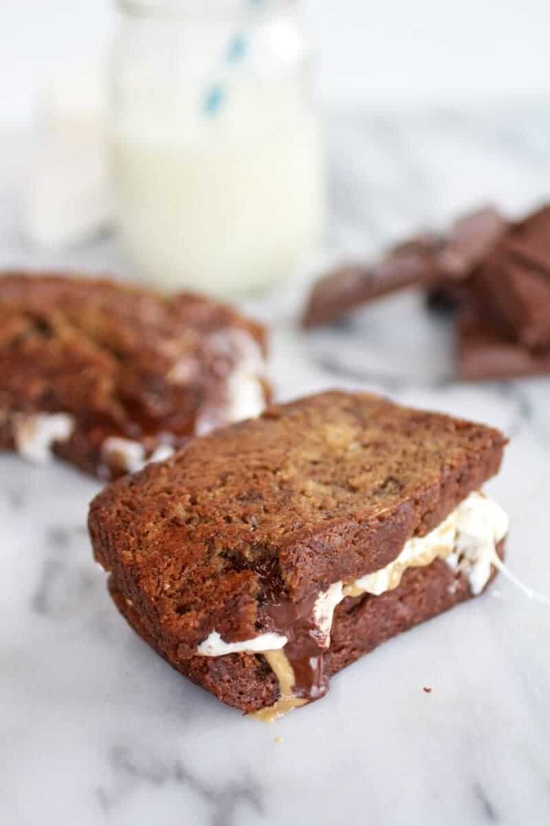 Grilled Banana Bread Peanut Butter S'More with Vanilla Marshmallows-5