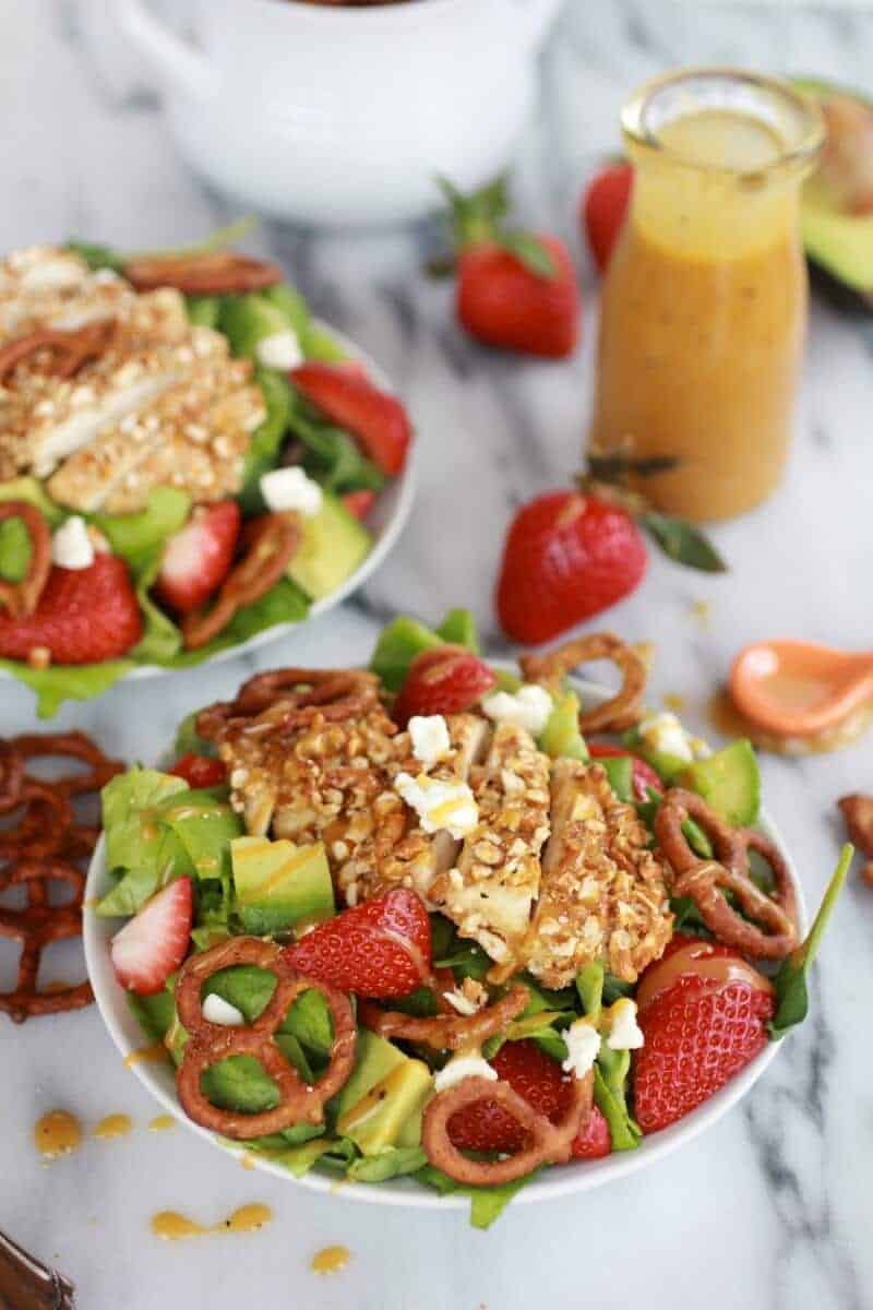 Honey Mustard Pretzel Crusted Chicken Salad with Spicy Honey Mustard Dressing-1