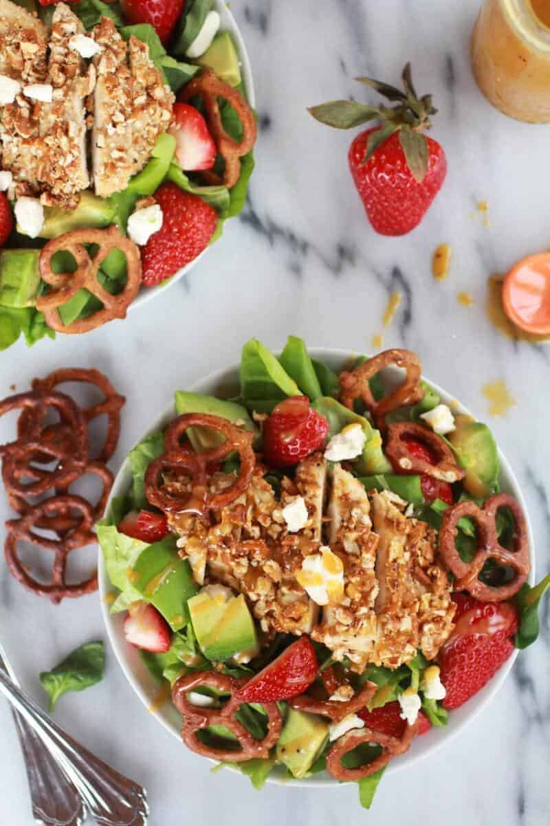 Honey Mustard Pretzel Crusted Chicken Salad with Spicy Honey Mustard Dressing-12