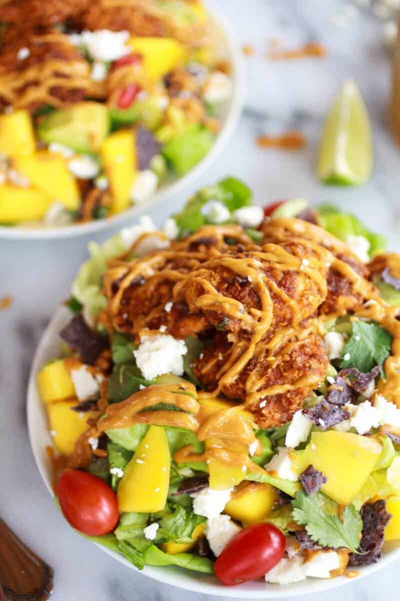 Tortilla Chip Crusted Chicken Salad with Avocado Chipotle Lime Dressing and Queso Fresco | https://fatburn.fit/