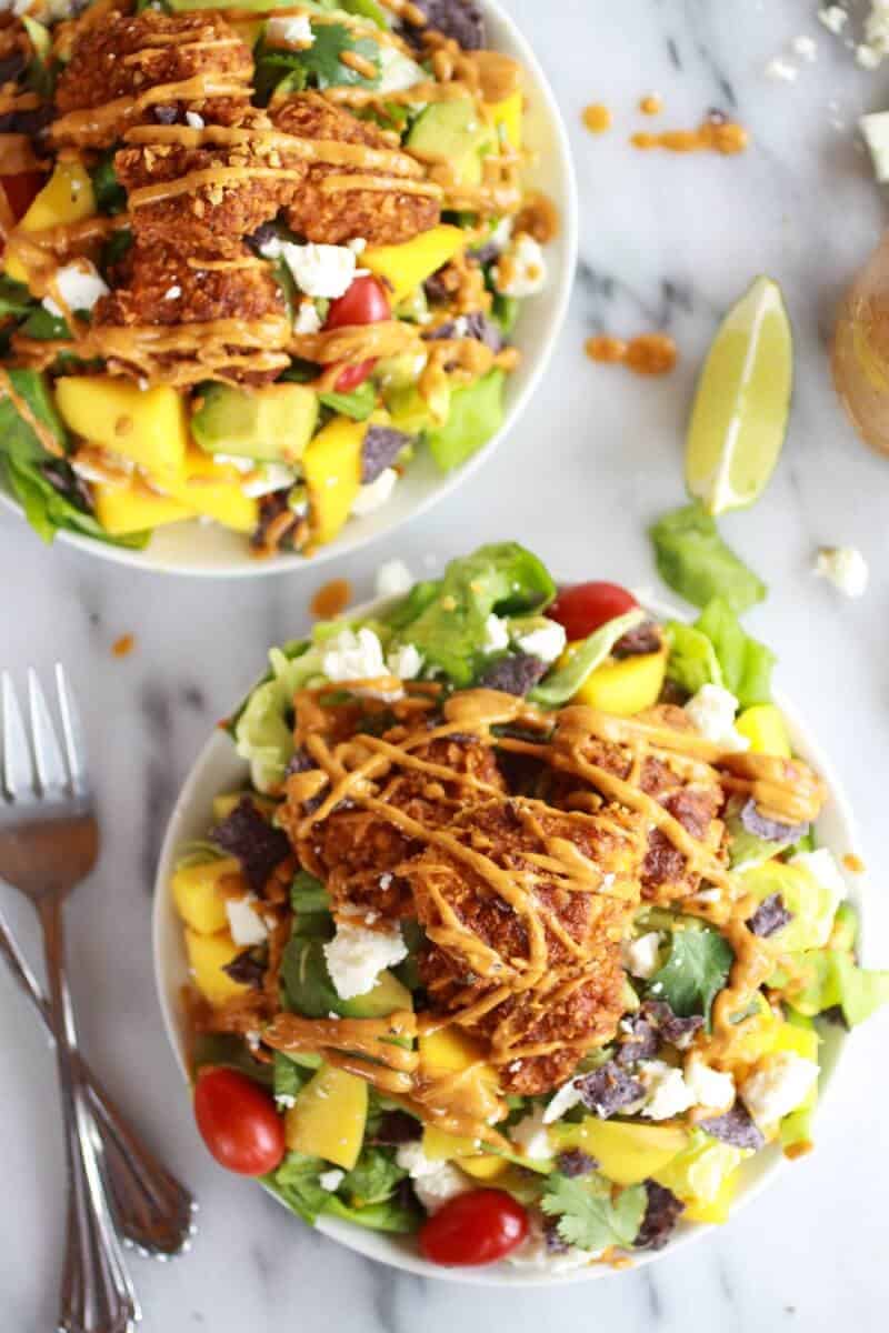 Tortilla Chip Crusted Chicken Salad with Avocado Chipotle Lime Dressing and Queso Fresco | https://fatburn.fit/