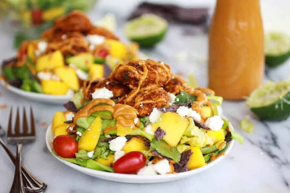 Tortilla Chip Crusted Chicken Salad with Avocado Chipotle Lime Dressing and Queso Fresco | https://fatburn.fit/