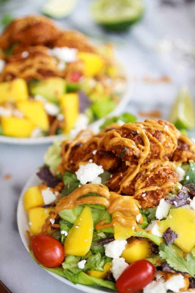 Tortilla Chip Crusted Chicken Salad with Avocado Chipotle Lime Dressing and Queso Fresco | https://fatburn.fit/