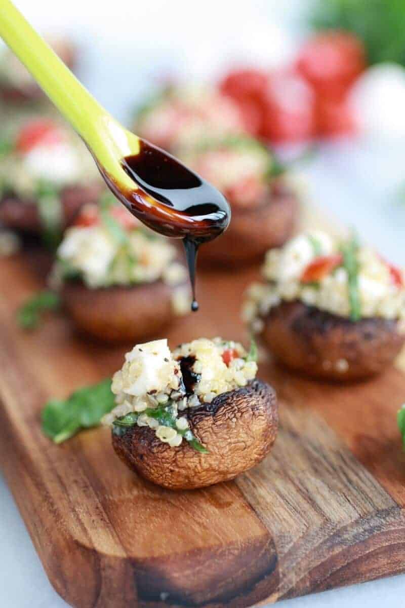 Caprese Quinoa Grilled Stuffed Mushrooms with Balsamic Glaze | https://fatburn.fit/