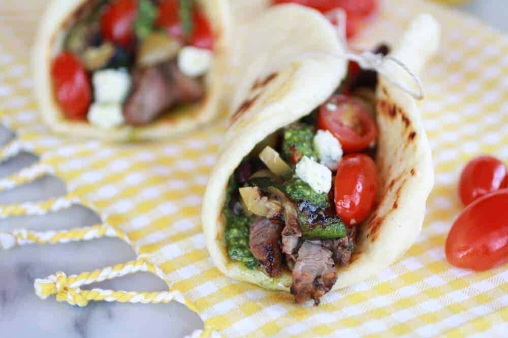 Greek Steak and Pesto Salad Gyros | https://fatburn.fit/
