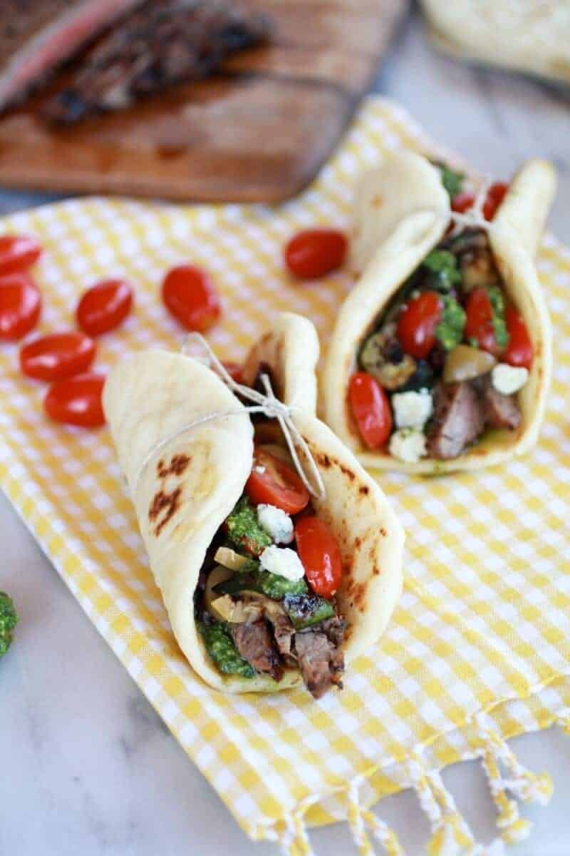 Greek Steak and Pesto Salad Gyros | https://fatburn.fit/