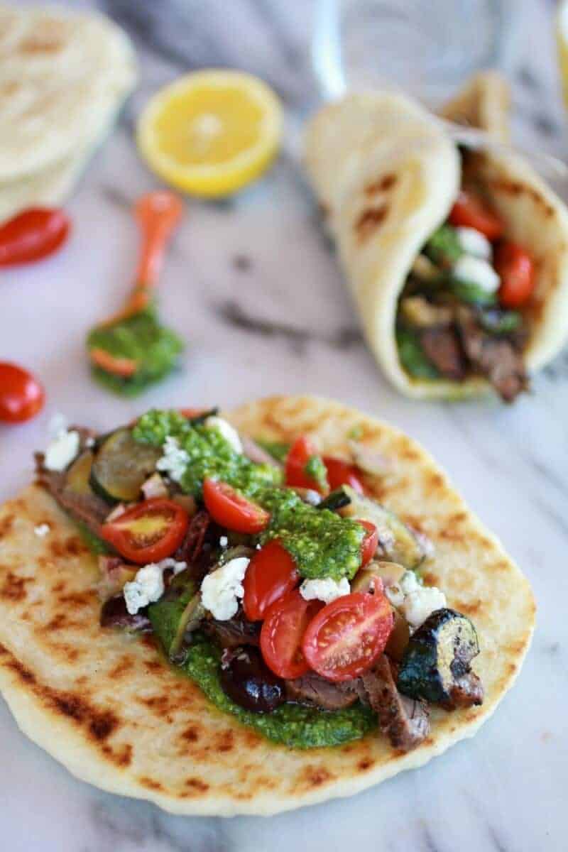 Greek Steak and Pesto Salad Gyros | https://fatburn.fit/