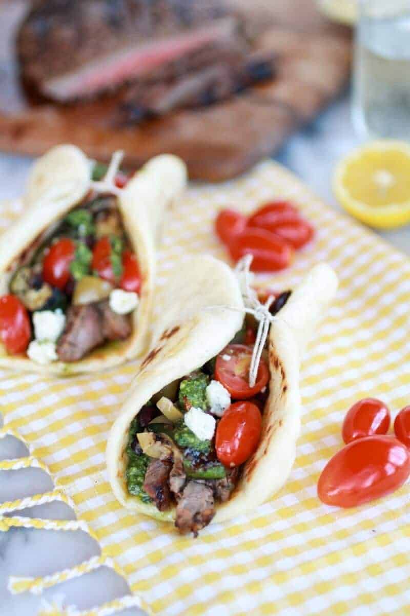Greek Steak and Pesto Salad Gyros | https://fatburn.fit/