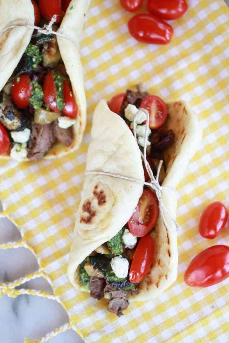 Greek Steak and Pesto Salad Gyros | https://fatburn.fit/