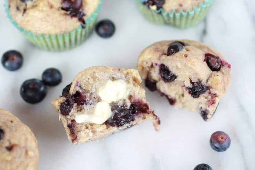 Whole Wheat Caramelized Blueberry Loaded Muffins | https://fatburn.fit/