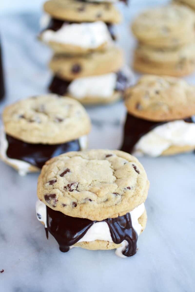 Hot Fudge Chocolate Chip Cookie Cookie Dough Ice Cream Sandwich | https://fatburn.fit/