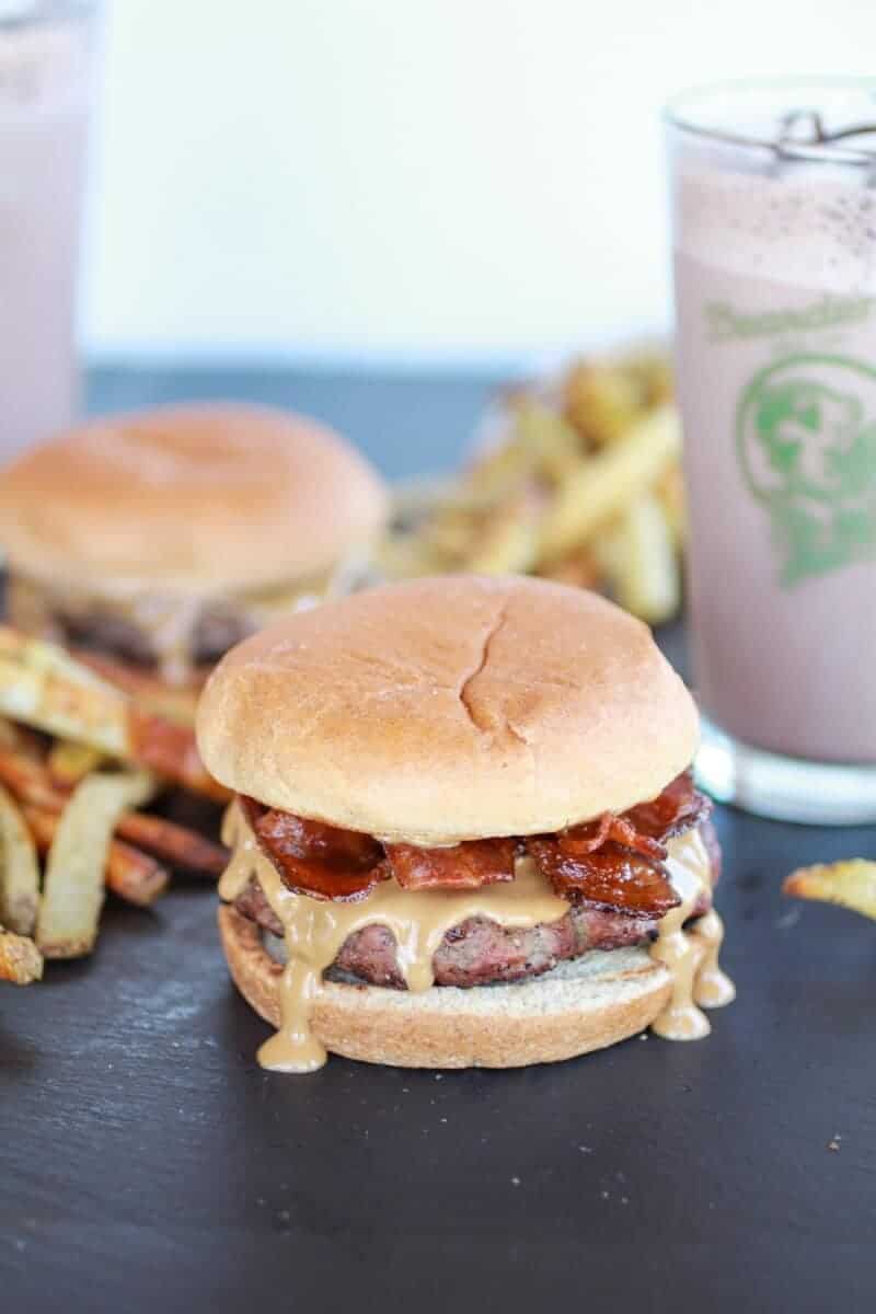 Peanut Butter Burgers with Slim Jim Fries and Chocolate Malted Milkshake | https://fatburn.fit/