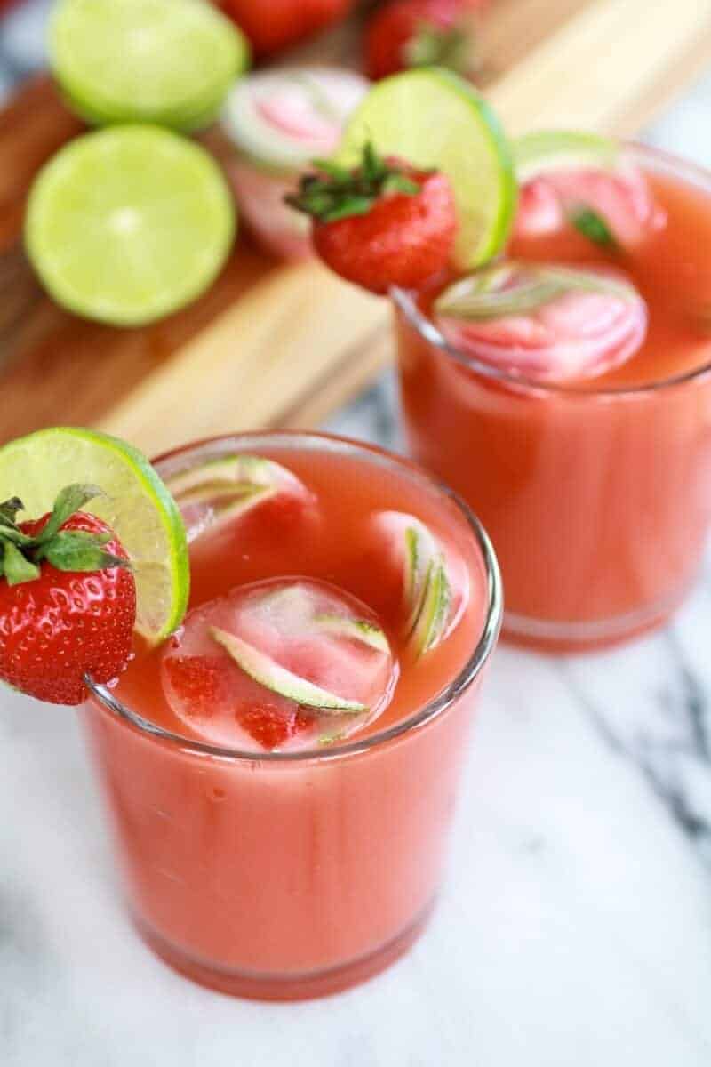 Sparkling Strawberry Basil Limeade with Tequila Soaked Strawberry-Lime Ice | halfbakedharvest.com