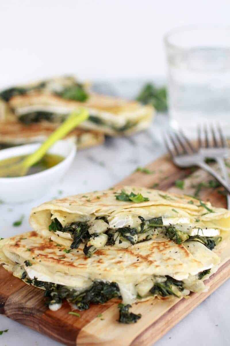 Spinach Artichoke and Brie Crepes with Sweet Honey Sauce | https://fatburn.fit/
