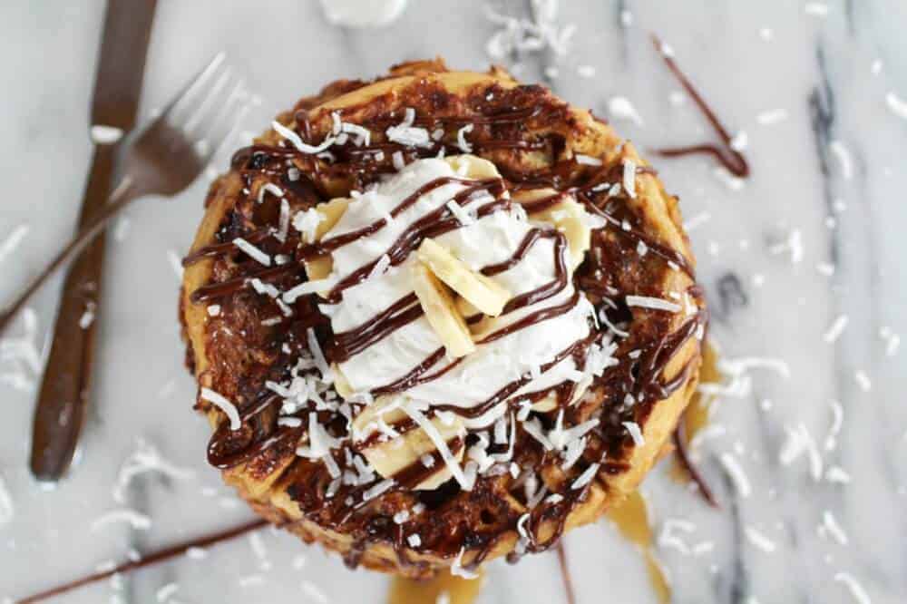 caramelized coconut banana bread waffle french toast | https://fatburn.fit/