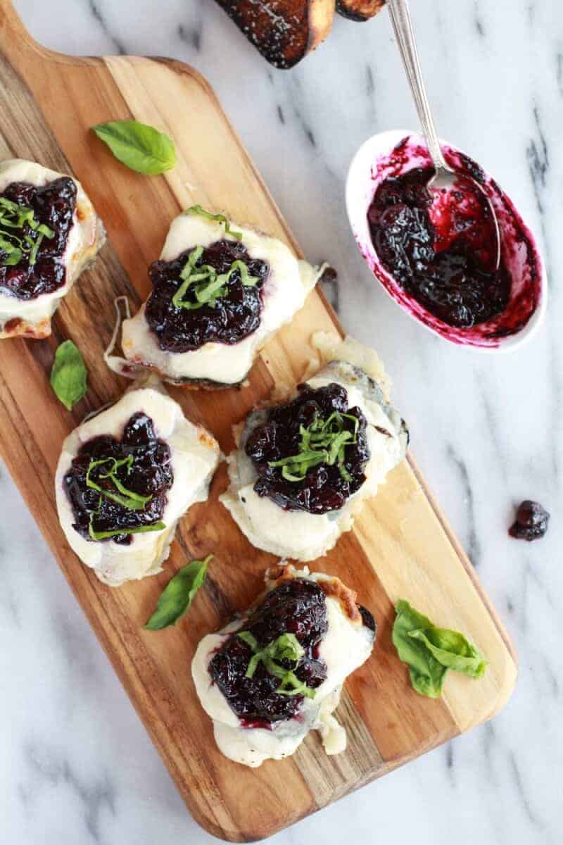 Blueberry Basil Balsamic Mozzarella Crisps | halfbakedharvest.com