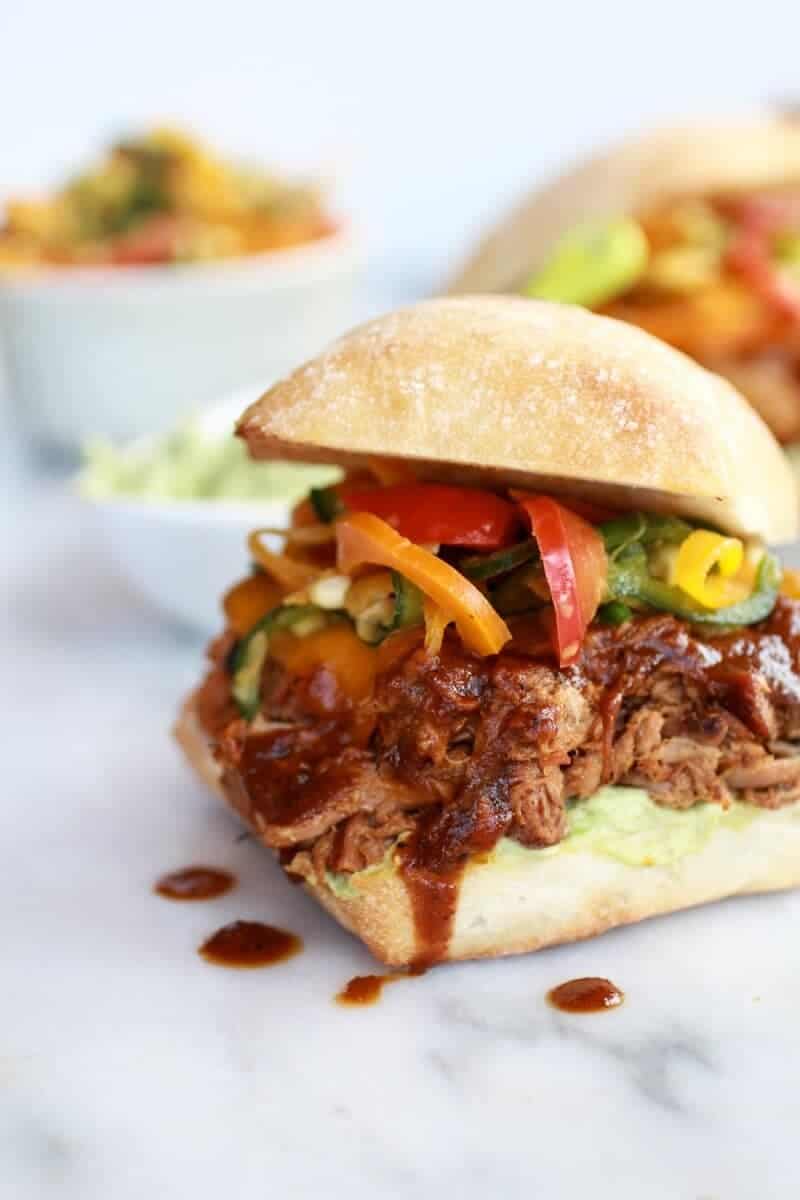 Cheesy Crockpot Cajun Pulled Pork with Southwest Pepper-Corn Slaw | halfbakedharvest.com