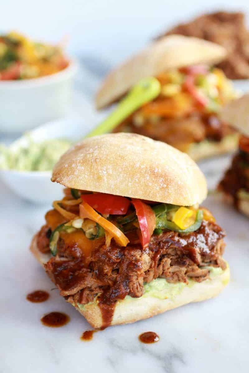 Cheesy Crockpot Cajun Pulled Pork with Southwest Pepper-Corn Slaw-7