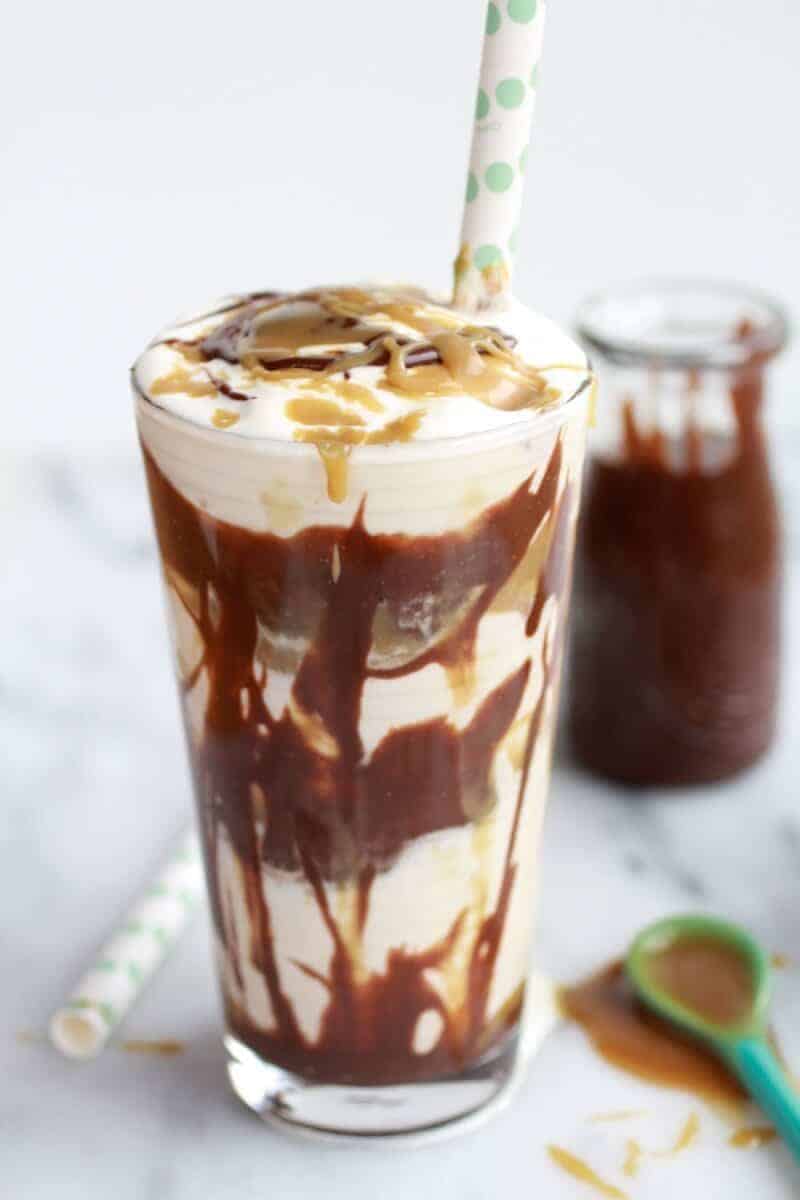 Butterscotch Milkshakes with Chocolate Peanut Butter Hot Fudge | halfbakedharvest.com