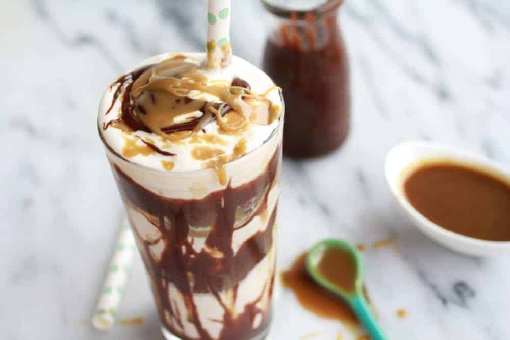 Butterscotch Milkshakes with Chocolate Peanut Butter Hot Fudge | halfbakedharvest.com