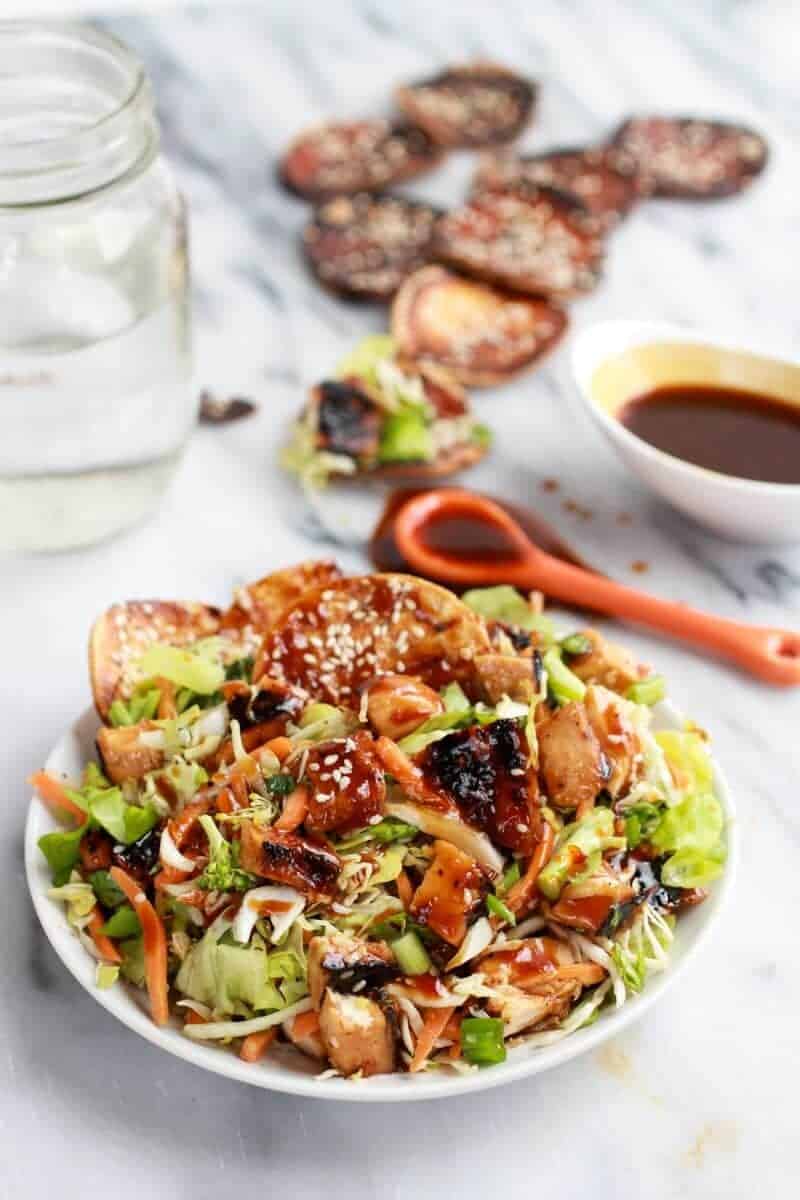 Chopped Asian BBQ Chicken Salad with Honey-Sesame Crackers | halfbakedharvest.com