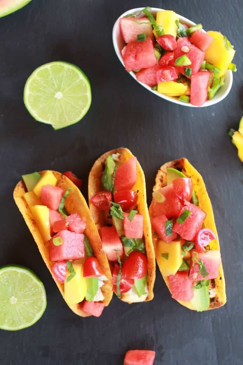 Coconut Lime Mahi Mahi Tacos with Tequila Soaked Watermelon Salsa | halfbakedharvest.com