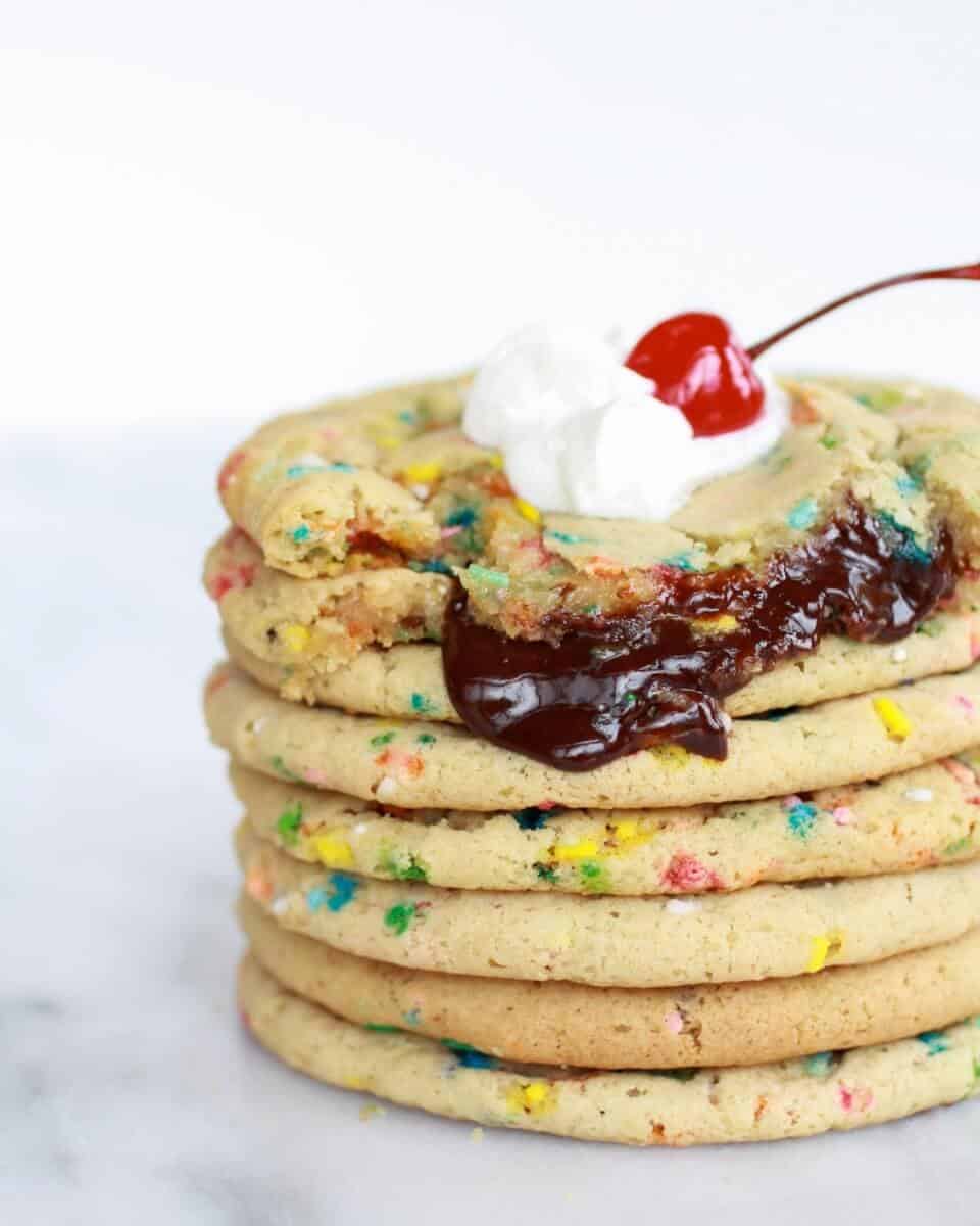Giant Hot Fudge Ice Cream Sundae Cookies | halfbakedharvest.com