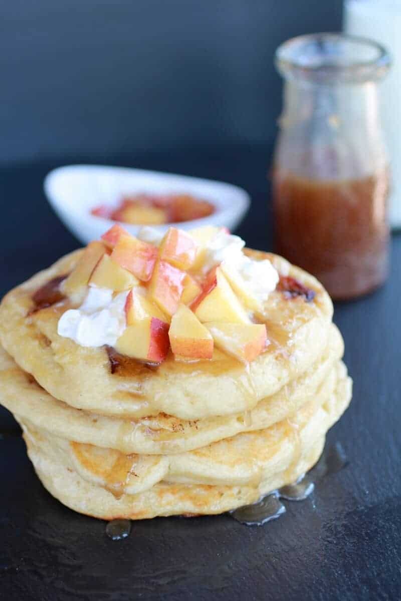 Bourbon Peaches and Coconut Cream Pancakes with Bourbon Cream Syrup | halfbakedharvest.com