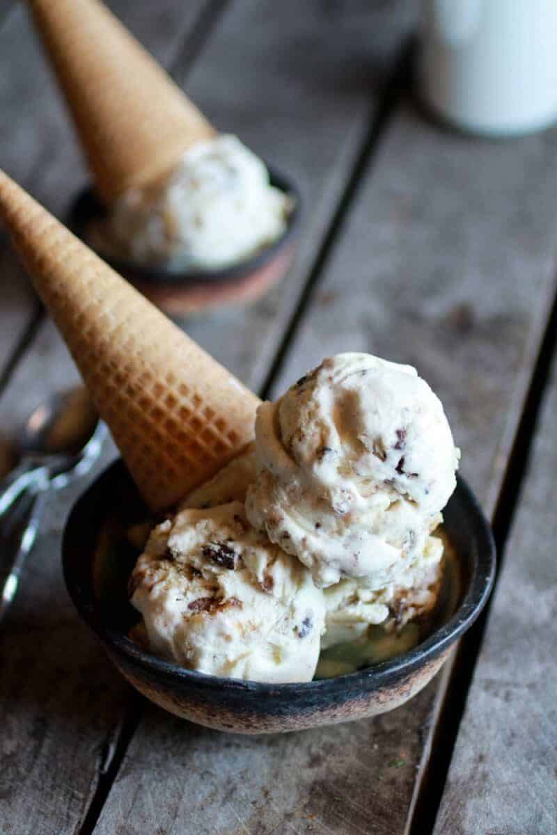 Chocolate Chip Stuffed Cinnamon Roll Ice Cream with Vanilla Bean Brown Butter Sauce | halfbakedharvest.com