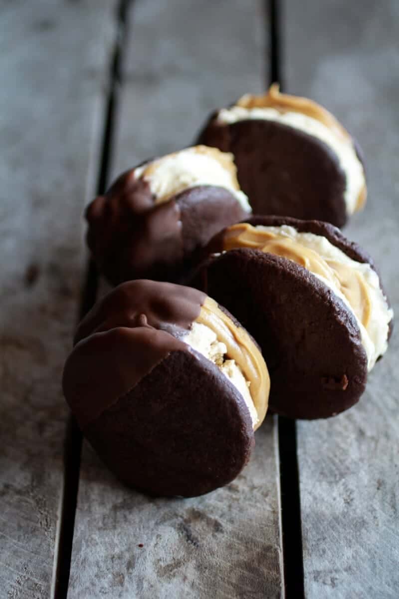 Chocolate Dipped Homemade Peanut Butter Oreo Mocha Ice Cream Sandwiches | halfbakedharvest.com