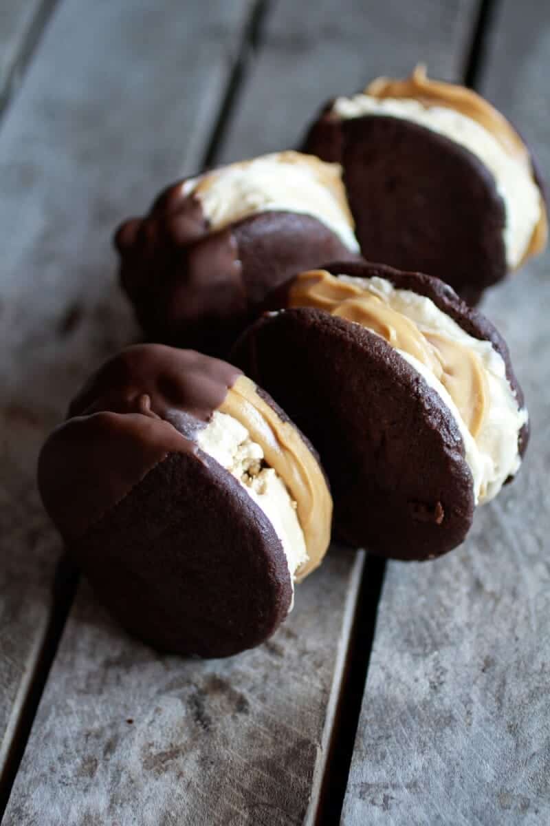 Chocolate Dipped Homemade Peanut Butter Oreo Mocha Ice Cream Sandwiches | halfbakedharvest.com