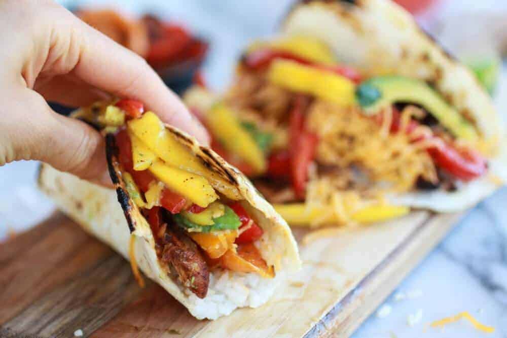 Easy Chicken Fajitas with Thai Mango Slaw and Coconut Rice |