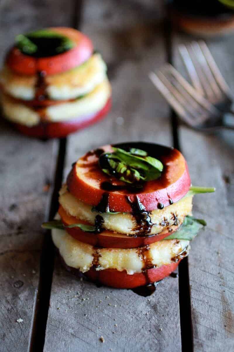 Fried Mozzarella, Basil and Nectarine Stacks with Balsamic Glaze | .halfbakedharvest.com