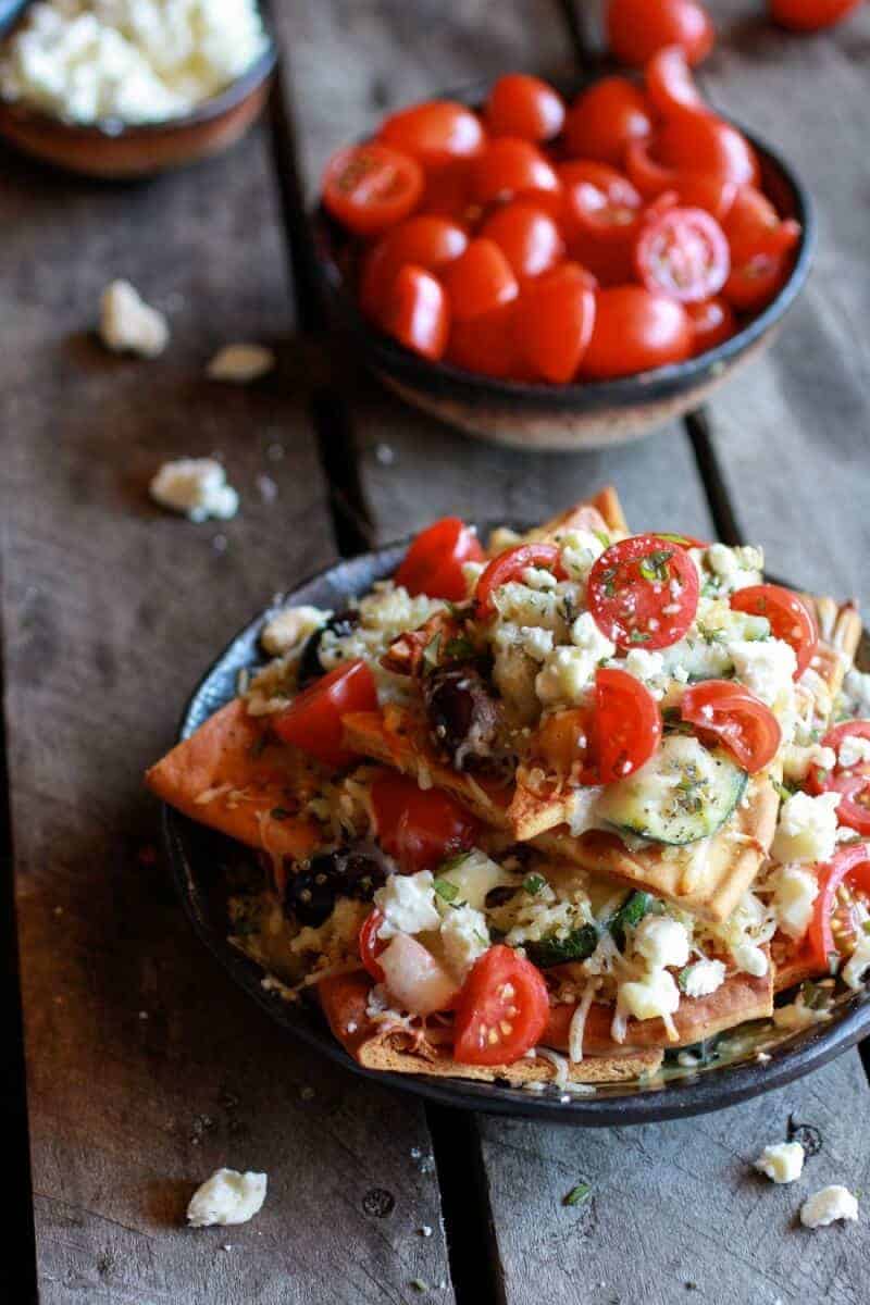 Loaded Greek Goddess Chickpea and Quinoa Pita Chip Nachos | halfbakedharvest.com