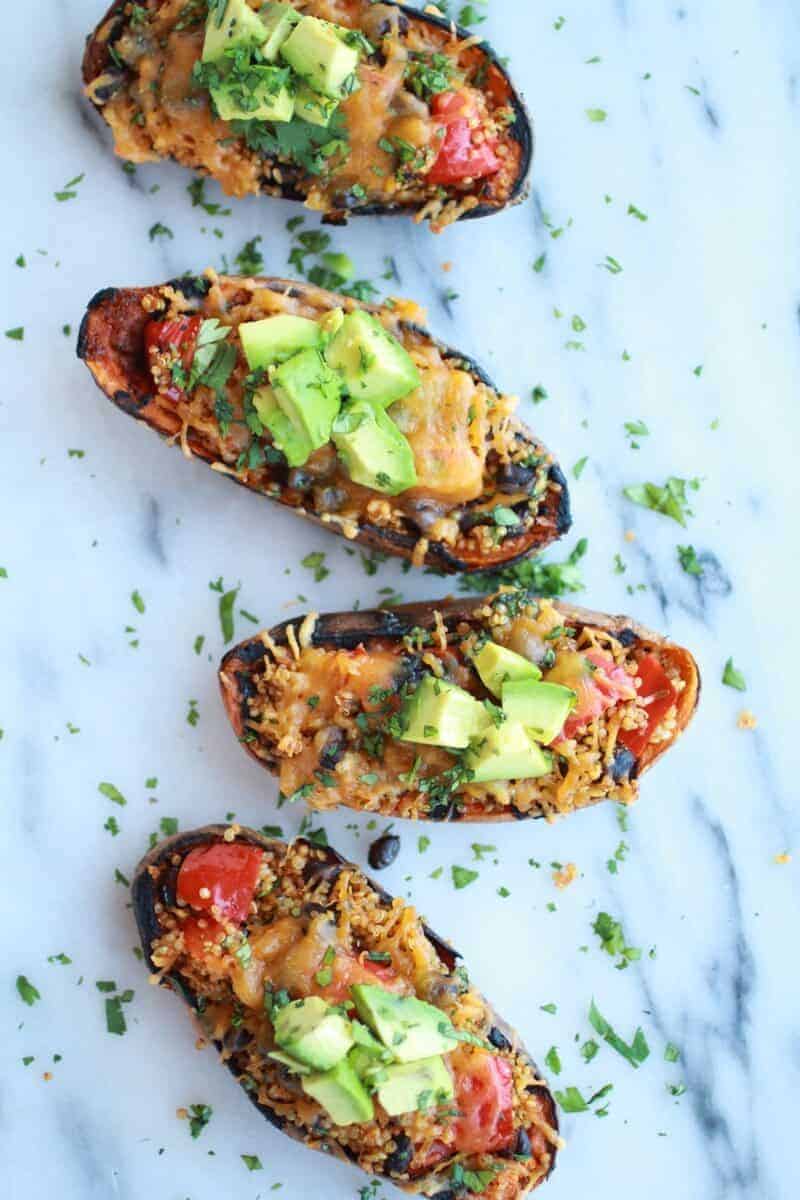 Grilled Tex-Mex Quinoa Stuffed Sweet Potatoes Skins || halfbakedharvest.com