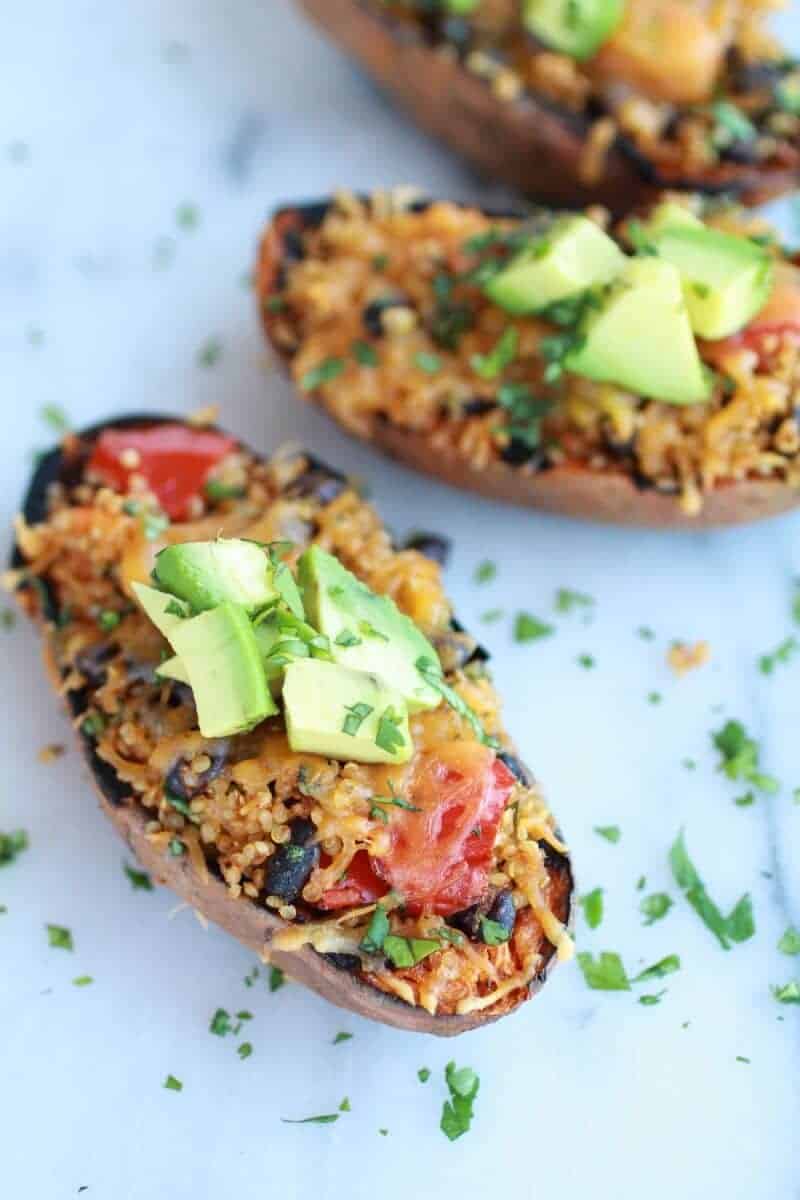 Grilled Tex-Mex Quinoa Stuffed Sweet Potatoes Skins || halfbakedharvest.com