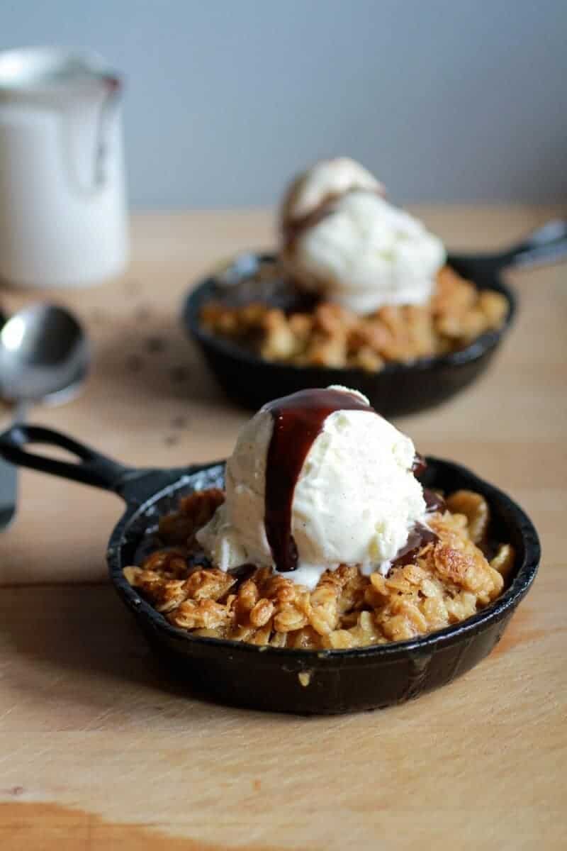 Oatmeal Cookie Banana Crisp with Chocolate Kahlua Sauce | halfbakedharvest.com