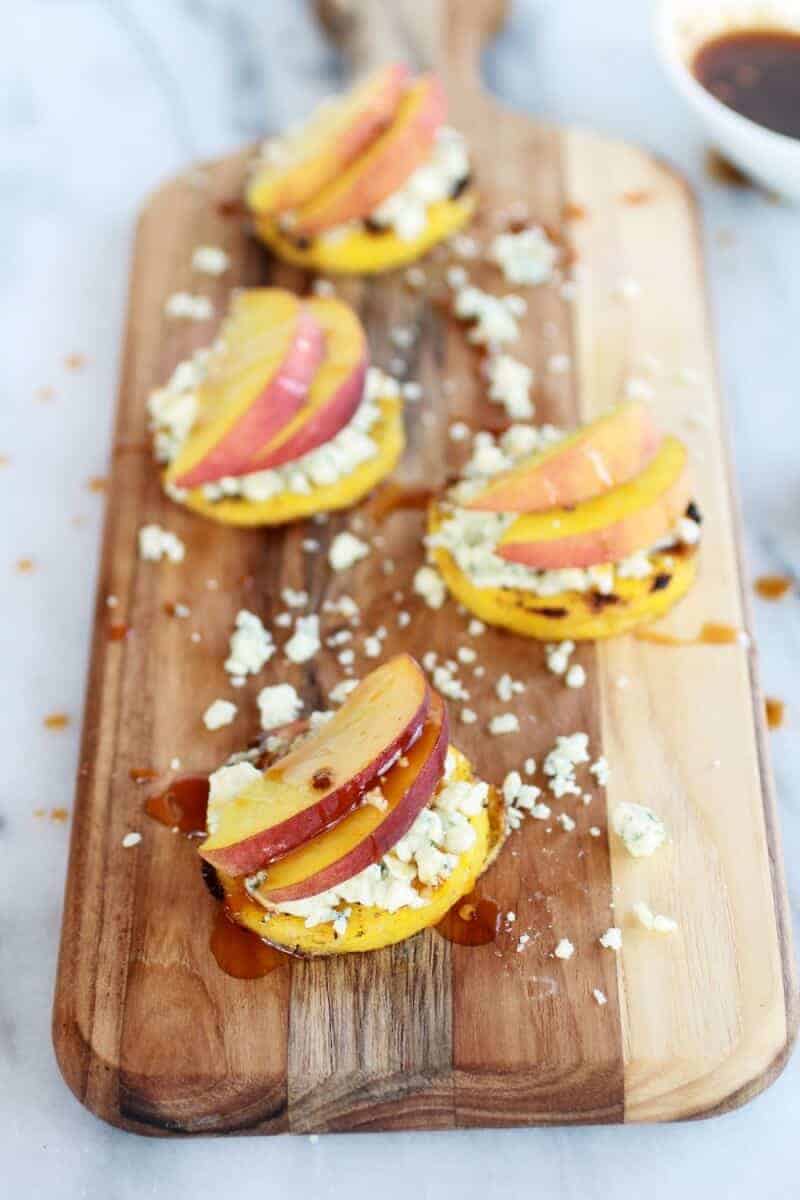Peach and Gorgonzola Grilled Polenta Rounds with Chipotle Honey | .halfbakedharvest.com