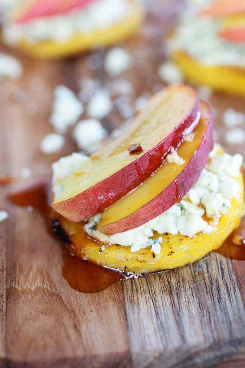 Peach and Gorgonzola Grilled Polenta Rounds with Chipotle Honey | .halfbakedharvest.com