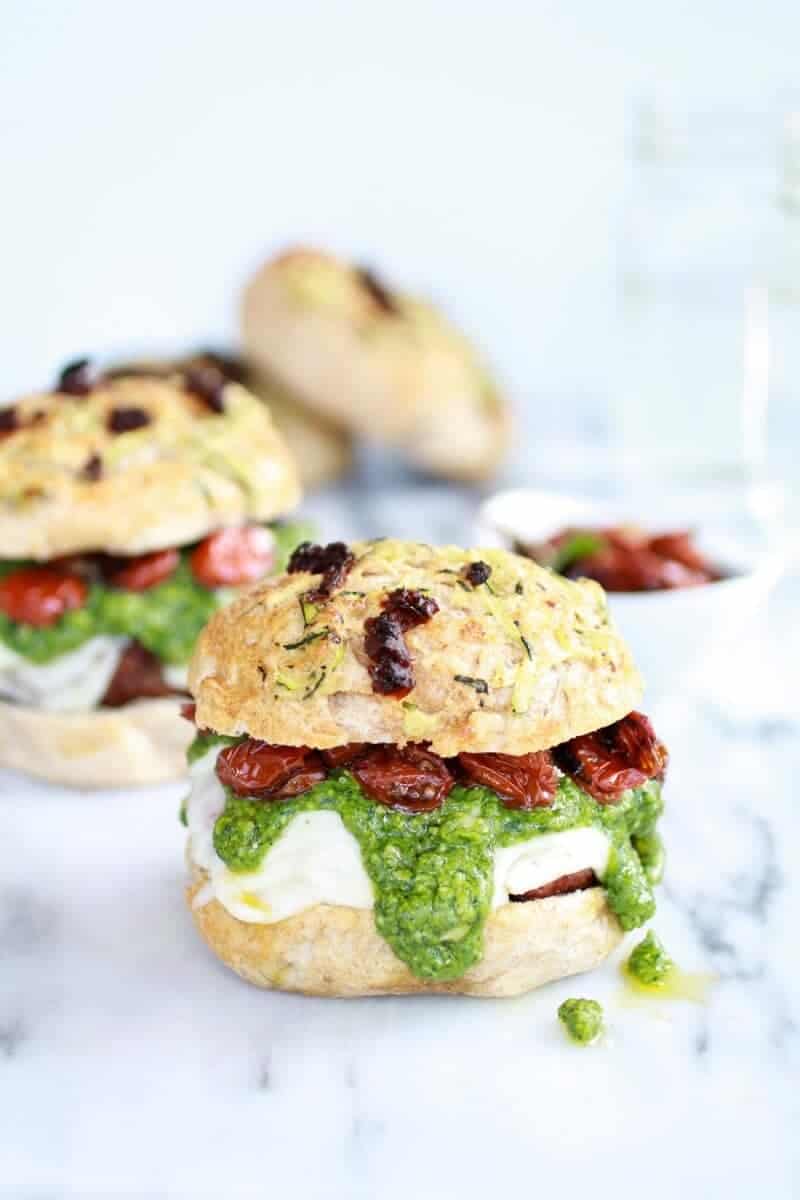 Pesto Protobella Mushroom or Chicken Burgers with Marinated Roasted Tomatoes | halfbakedharvest.com