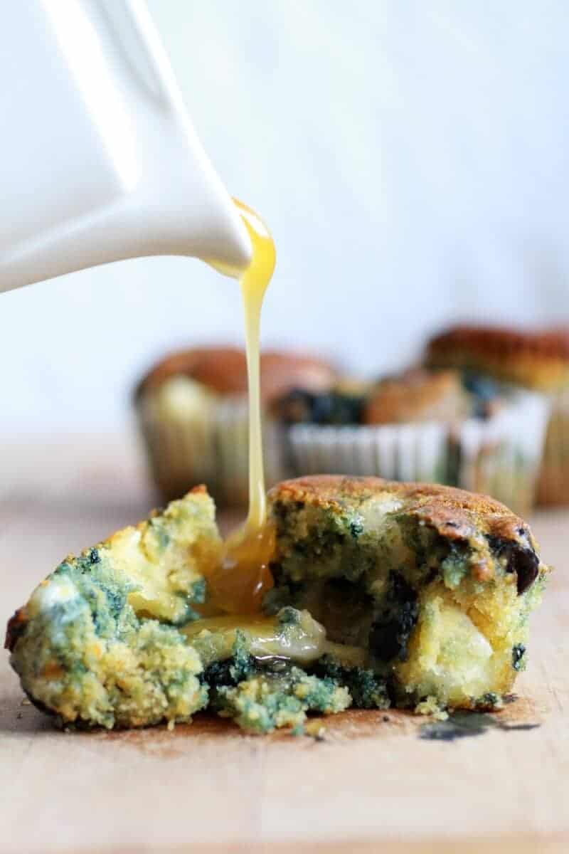 Roasted Blueberry and Brie Cornbread Muffins with Warm Honey Butter | halfbakedharvest.com