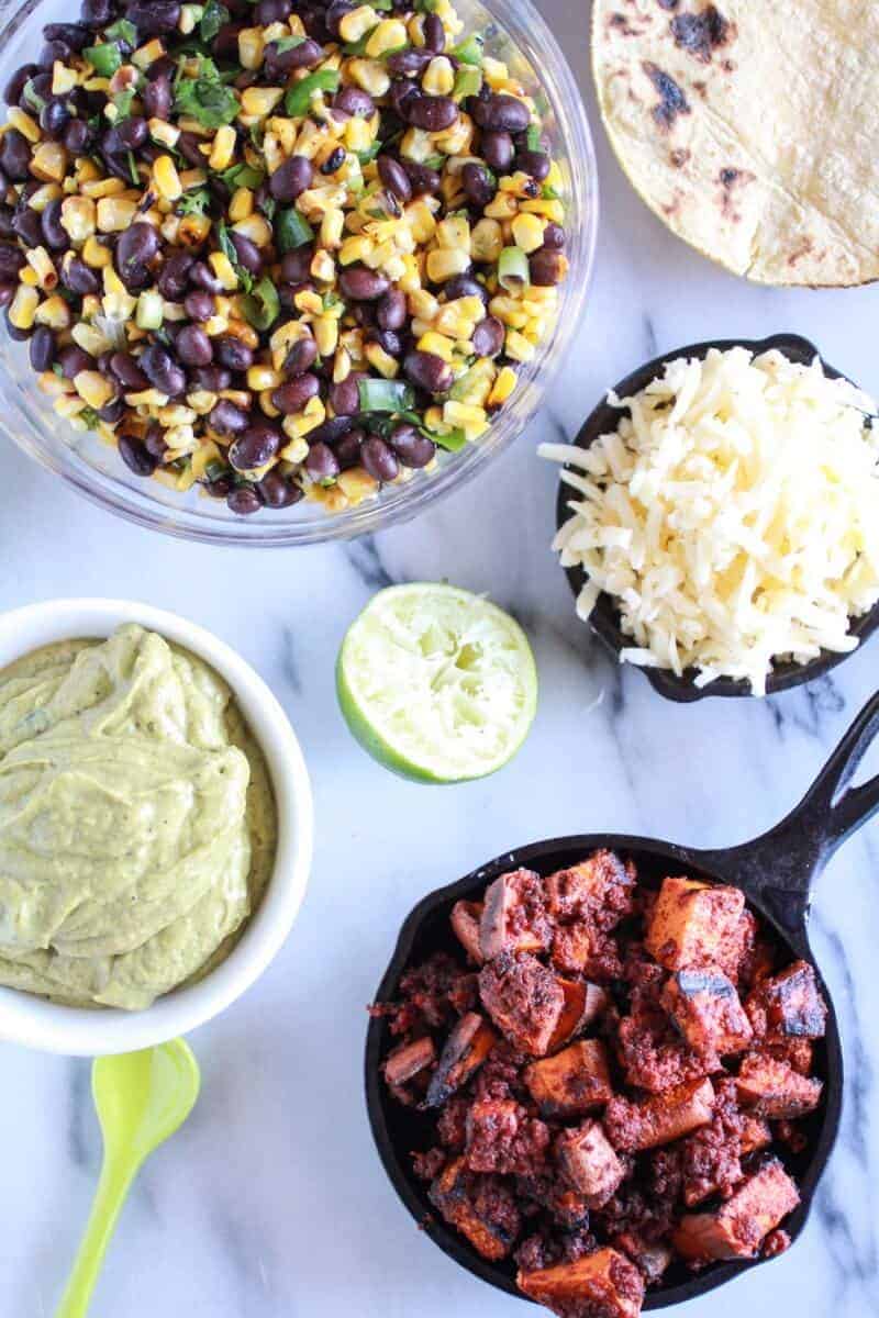 Sweet potato + Chorizo Tacos with Black Bean Salsa and Roasted Poblano Avocado Crema | halfbakedharvest.com