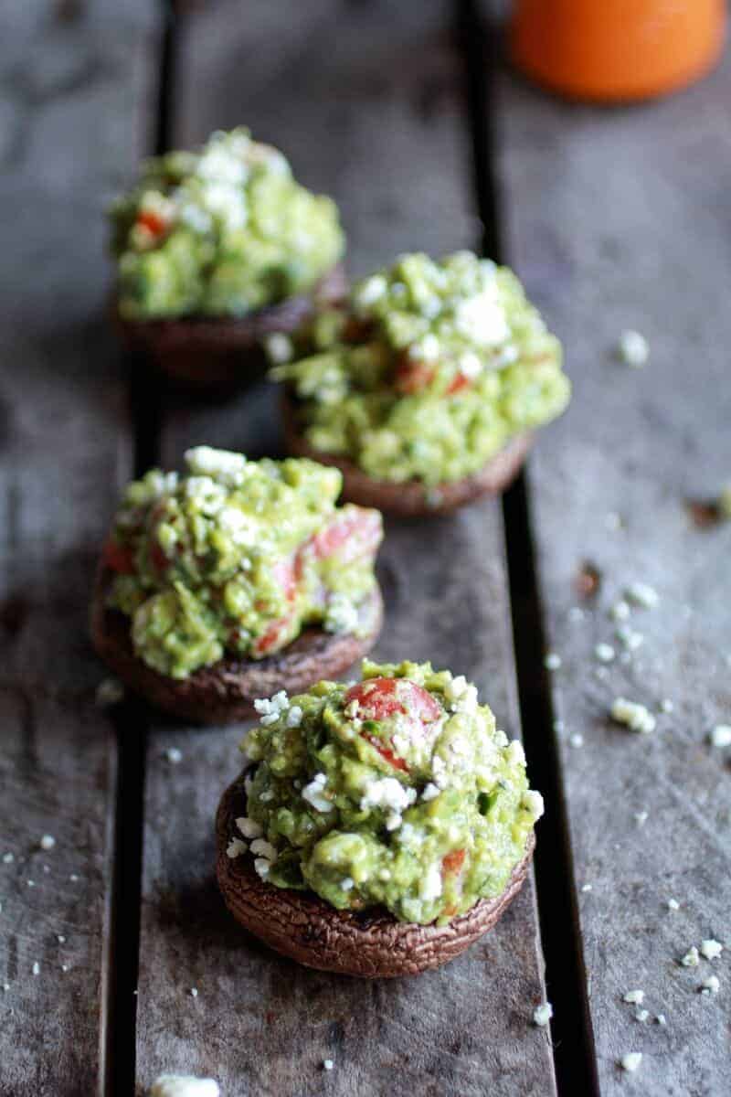 Blue Cheese Guacamole Stuffed Mushrooms with Buffalo Sauce | halfbakedharvest.com