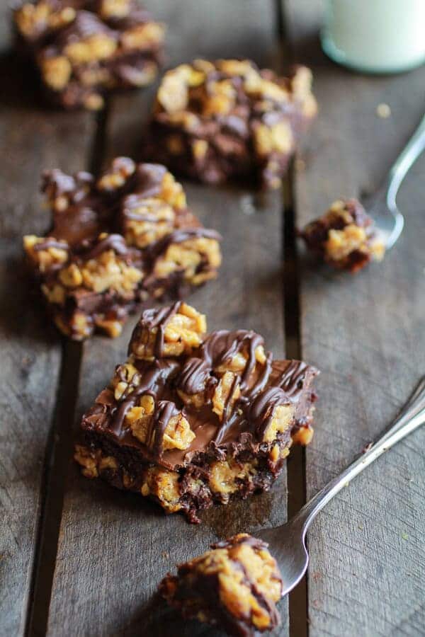 Chewy Chocolate Drenched Peanut Butter Cornflake Crunch Fudge Brownies | halfbakedharvest.com