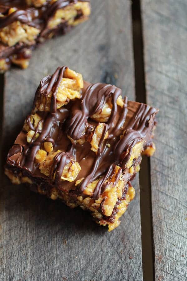 Chewy Chocolate Drenched Peanut Butter Cornflake Crunch Fudge Brownies | halfbakedharvest.com
