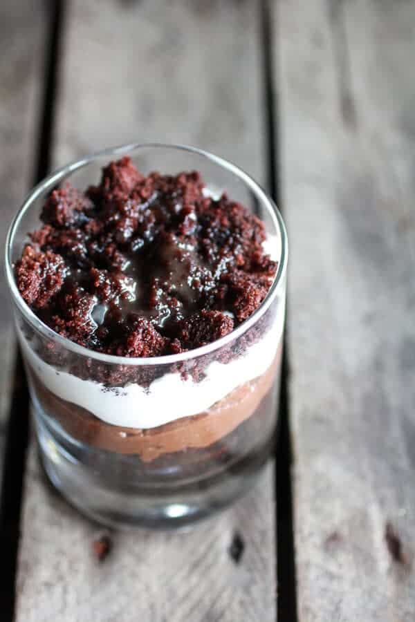 Chocolate Lovers Triple Layer Coffee Caramel Chocolate Mousse Cakes | halfbakedharvest.com