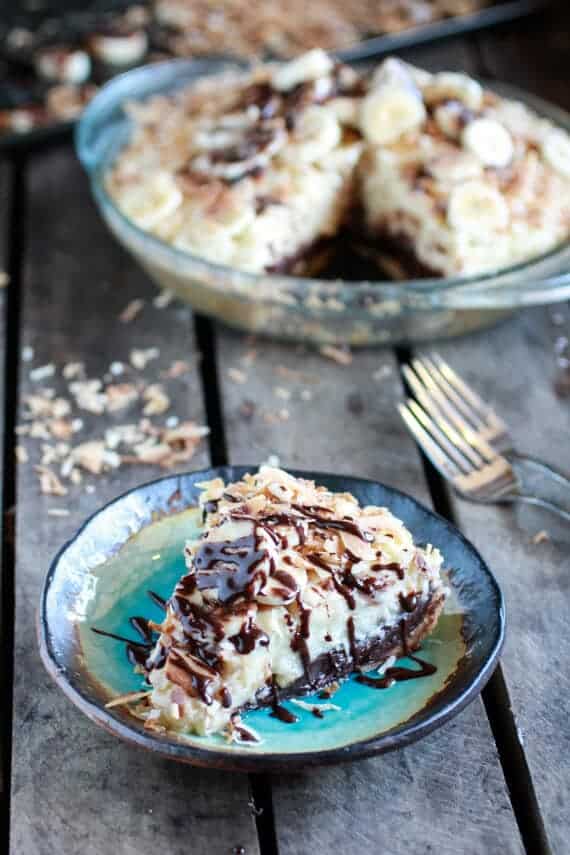 Coconut Banana Cream Chocolate Truffle Pie | halfbakedharvest.com